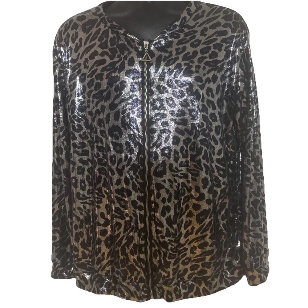 Rebel Raven Women's Full Zip Jacket Sheer Navy Silver Leopard Sz M Trendy - Picture 4 of 12